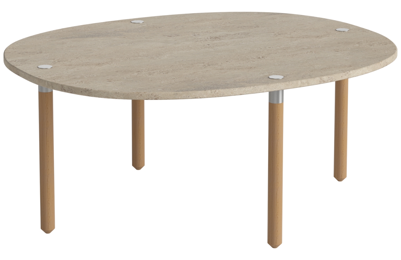 Bolia Béžový kamenný nízký konferenční stolek Tuk 83 x 68 cm s dubovou podnoží