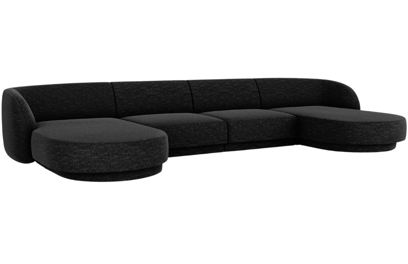 Černá žinylková rohová pohovka do "U" MICADONI Miley 340 cm