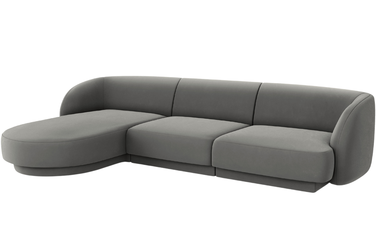 Šedá sametová rohová pohovka MICADONI Miley 265 cm