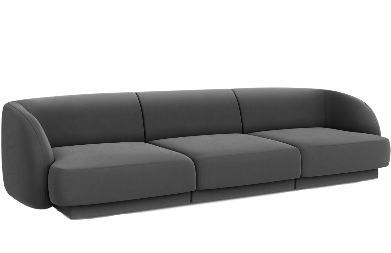 Tmavě šedá sametová trojmístná pohovka MICADONI Miley 265 cm